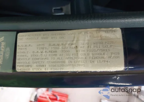 1995 GMC Rally Wagon / Van G2500 из США, поврежденный, VIN 1GDEG25K8SF512995